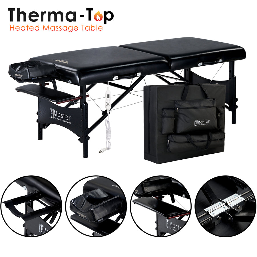 Master Massage 30" GALAXY™ Portable Massage Table Package with THERMA-TOP® - Built-In Adjustable Heating System, Black Color