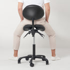 Master Massage Berkeley Ergonomic Saddle Stool -Two Split Part Seat StoolHydraulic Swivel Rolling Seat & Saddle Posture Correction Chair Seat with Backrest and Adjustable Title Angle and Height Black (2 Color Options)