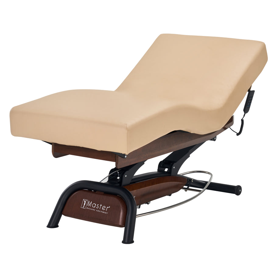 Master Massage Atlas Deluxe Electric Lift Spa Salon Stationary Bed - Cream Top with Oak Base