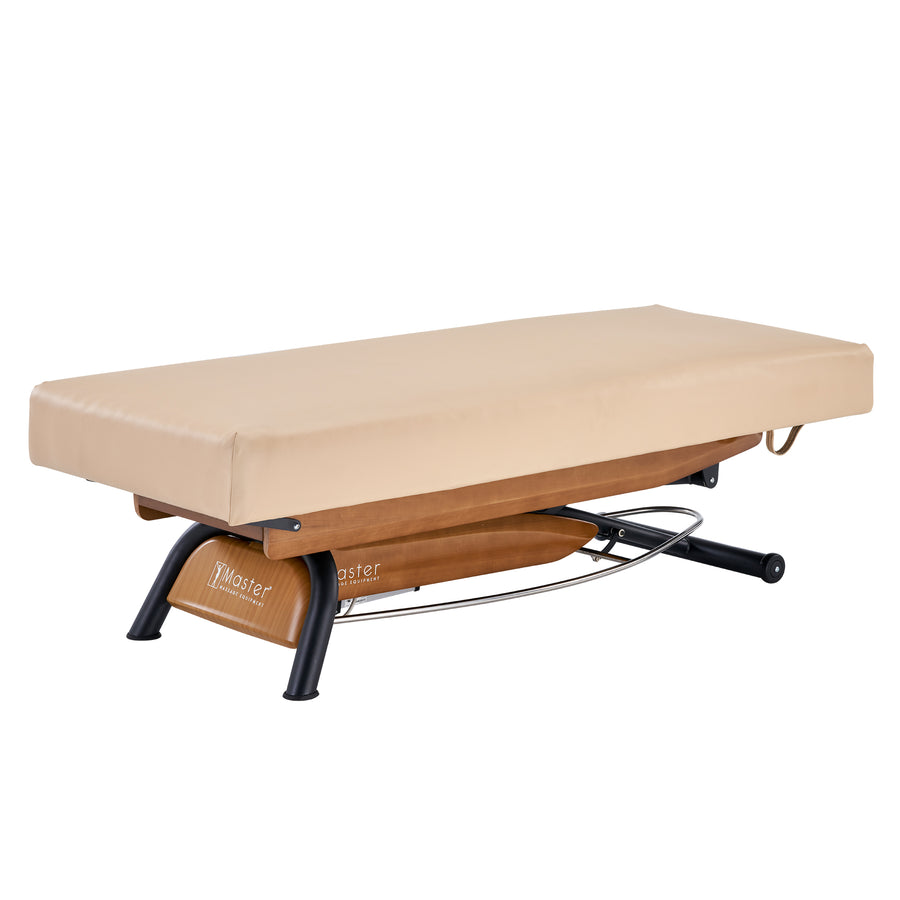 Master Massage Atlas Flat Electric Lift Spa Salon Stationary Bed - Oak Base, Cream Top with Interchangable Black Upholstery