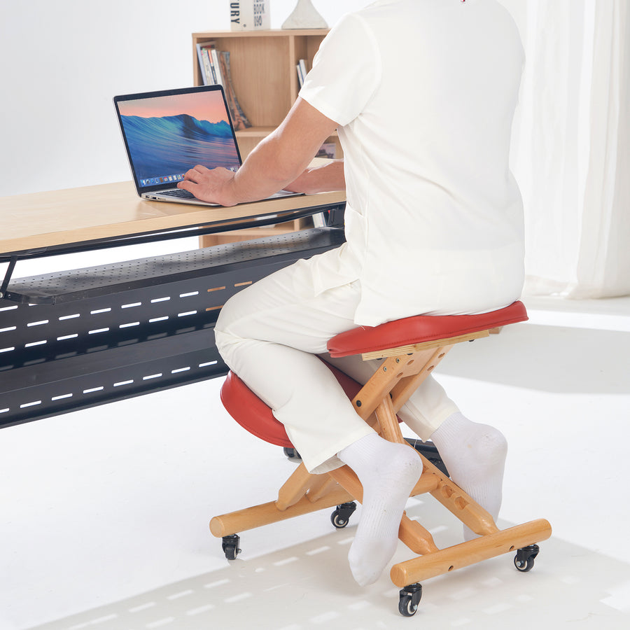 Master Massage Ergonomic Wooden Foldable Kneeling Chair for Office –Wood Folding Posture Chair for Home-Posture Correction Stool-Improve Your Posture