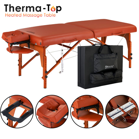 Master Massage 31" SANTANA™ Portable Massage Table Package with Therma-Top®-Adjustable Heating System, Shiatsu Cables, Reiki Panels! (Mountain Red)