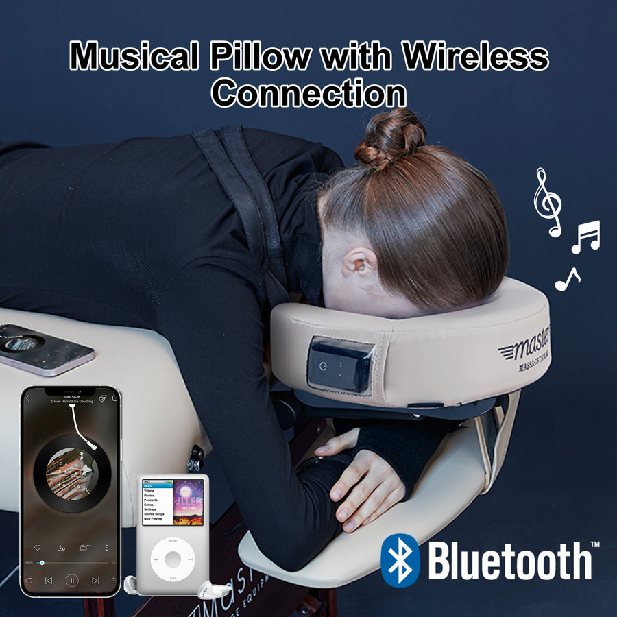 MusicMaster™ Crescent Round High Fidelity Sound Face Cushion- Bluetooth Music Headrest- Cream Luster