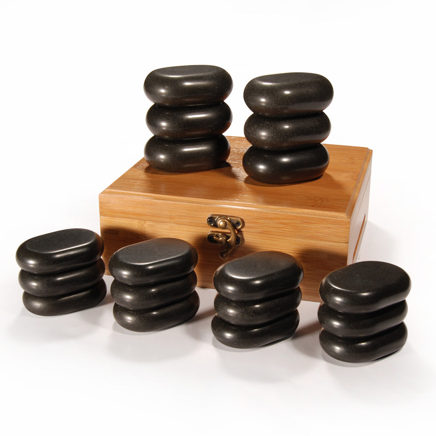 Master Massage 18 pcs Mini Body Massage Hot Stone Set with Bamboo Box
