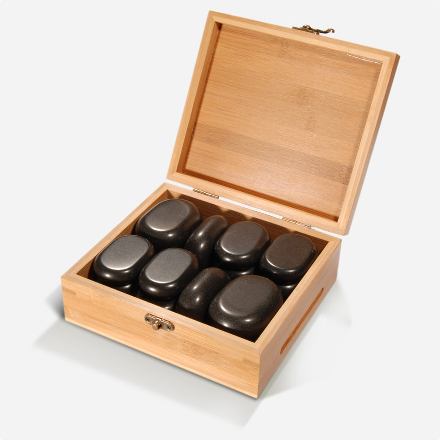 Master Massage 18 pcs Mini Body Massage Hot Stone Set with Bamboo Box
