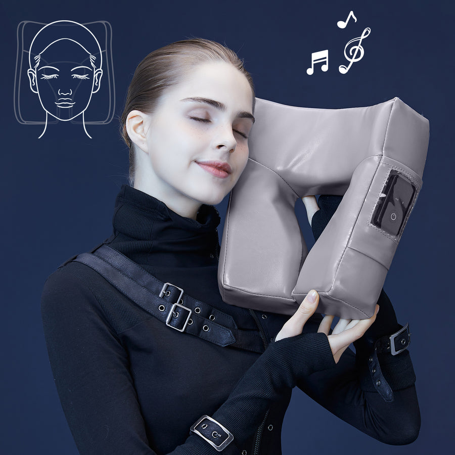 MusicMaster™ High Fidelity Sound Ergonomic Dream Face Cushion- Bluetooth Music Massage Pillow- Dove Grey