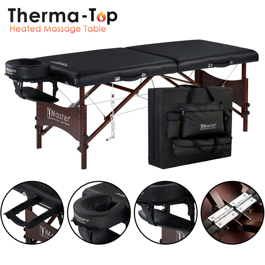 Master Massage 30" ROMA™ Portable Massage Table Package with THERMA-TOP® - Built-In Adjustable Heating System for Extreme Comfort! (Black)