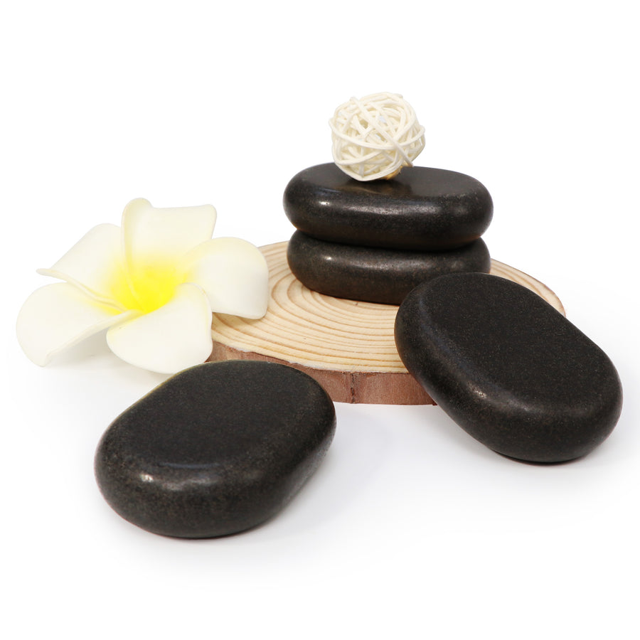 Master Massage Medium Size Flat Ovular Basalt Hot  Stone Massage 12 piece Pack 2.6" x 1.9" x 0.7" Rock