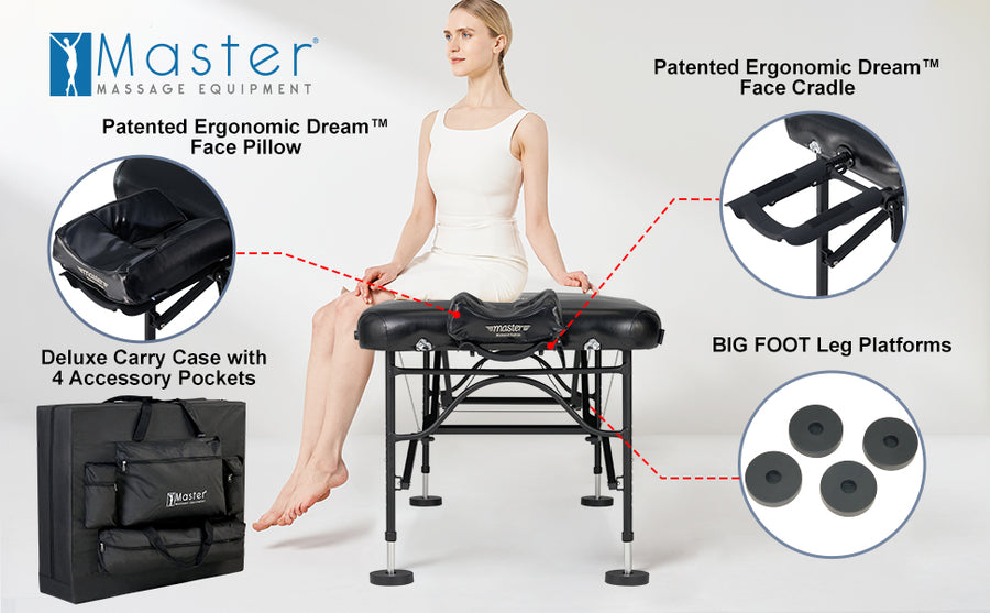 Master Massage 30" STRATOMASTER™ Portable Massage Table Package with NanoSkin™ (Black Color)