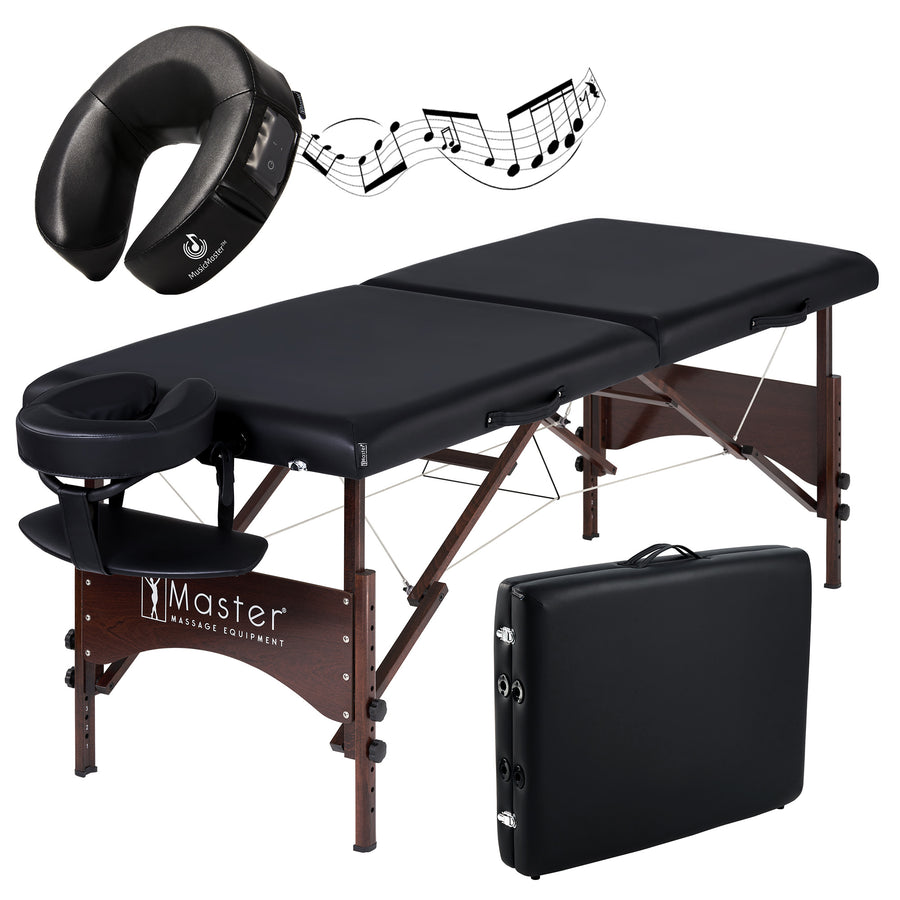 Master Massage 28" Argo Portable Massage Table Package in Black Upholstery, Walnut Legs
