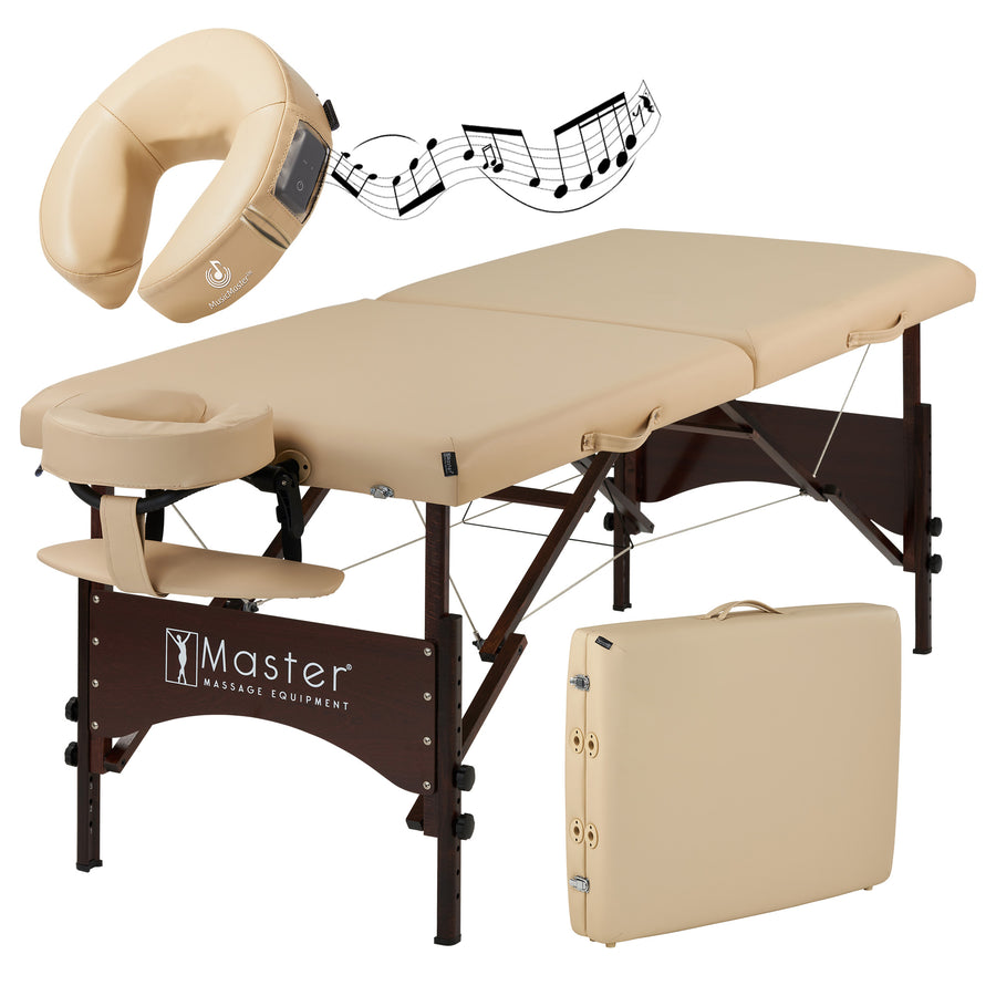 Master Massage 28" Argo Portable Massage Table Package in Cream Upholstery, Walnut Legs