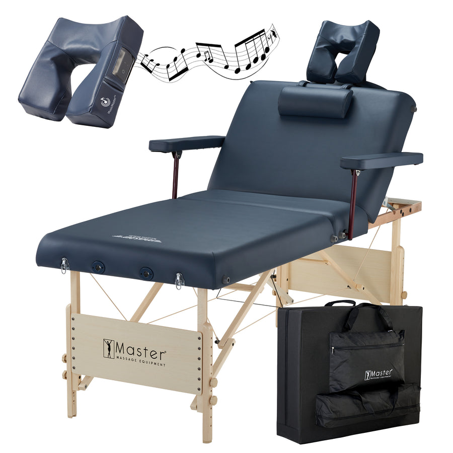 Master Massage 30" CORONADO™ SALON Portable Massage Table Package with Lift Back Action & 3" of High-density Multi-Layer Small Cell™ Foam (Royal Blue)