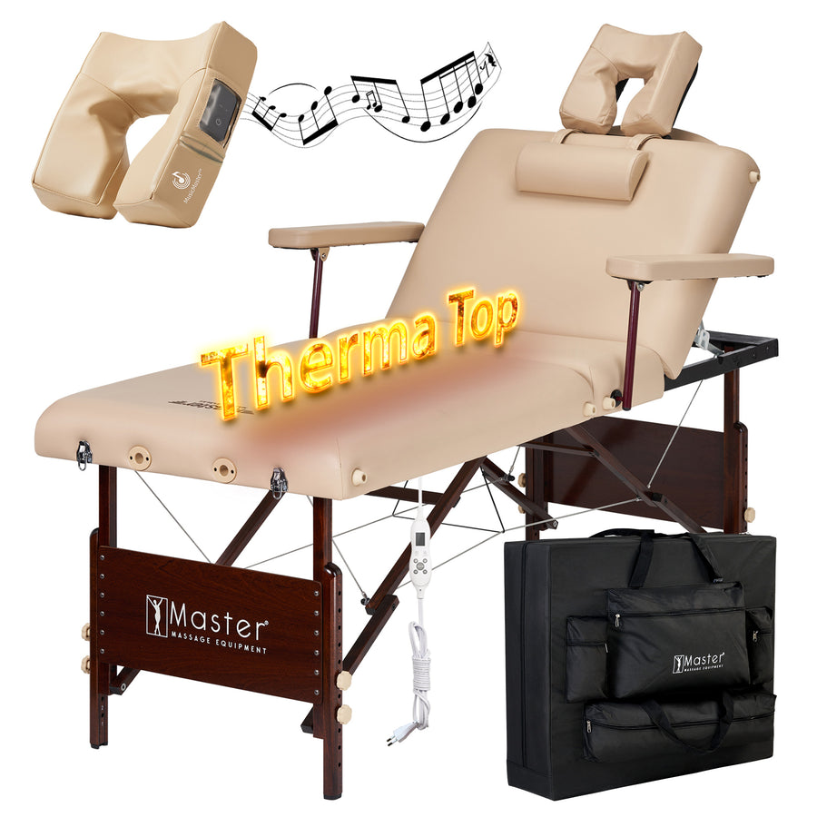 Master Massage 30" DEL RAY™ SALON Portable Massage Table Package with Therma-Top® - Adjustable Heating System! (Sand Color)