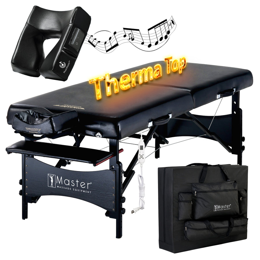 Master Massage 30" GALAXY™ Portable Massage Table Package with THERMA-TOP® - Built-In Adjustable Heating System, Black Color