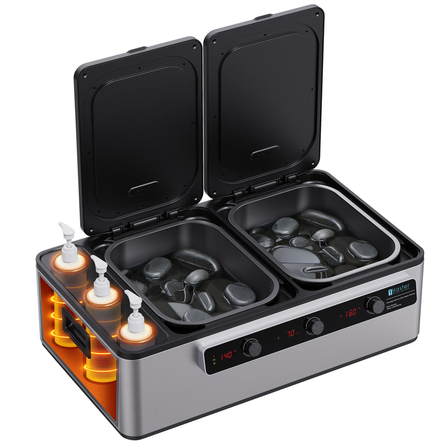 Master Massage Professional Electric Multifunctional Massage Stone Heater, Steam Cooking Heater & 3 Bottle Massage Oil/Lotion/Gel Heater