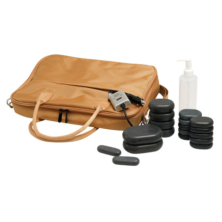 Master Massage Hot Stone Heater Bag with 18-Piece Stone Set, Adjustable Temperature Control, Portable Spa Warmer for Massage Stones & Towels (Brown)