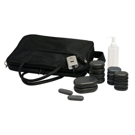Master Massage Hot Stone Heater Bag with 18-Piece Stone Set, Adjustable Temperature Control, Portable Spa Warmer for Massage Stones & Towels(Black)