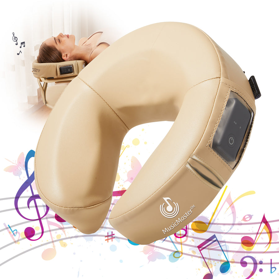 MusicMaster™ Crescent Round High Fidelity Sound Face Cushion- Bluetooth Music Headrest- Cream Luster