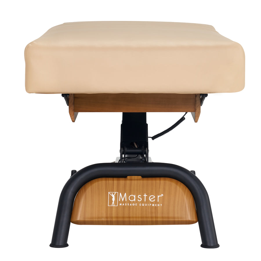 Master Massage Atlas Deluxe Electric Lift Spa Salon Stationary Bed - Cream Top with Oak Base