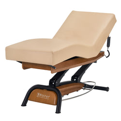 Master Massage Atlas Deluxe Electric Lift Spa Salon Stationary Bed - Cream Top with Oak Base
