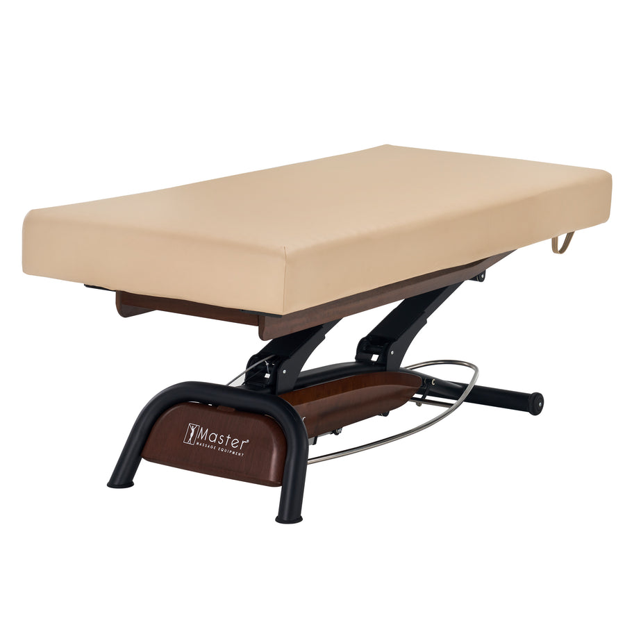 Master Massage Atlas Flat Electric Lift Spa Salon Stationary Bed - Cream Top with Walnut Base