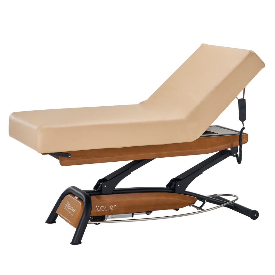 Master Massage Atlas Liftback Electric Lift Spa Salon Stationary Bed - Cream Top with Oak Base