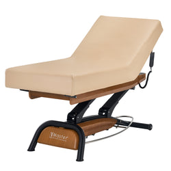 Master Massage Atlas Liftback Electric Lift Spa Salon Stationary Bed - Cream Top with Oak Base