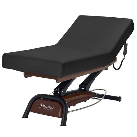 Master Massage Atlas Liftback Electric Lift Spa Salon Stationary Bed - Walnut Base, Cream Top with Interchangable Black Upholstery