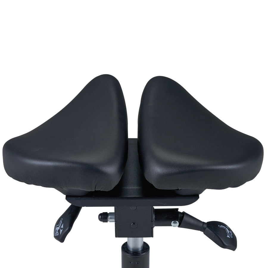 Master Massage Berkeley Ergonomic Posture Saddle Chair-Two-Part Saddle Stool- Hydraulic Swivel Rolling Seat Stool with Adjustable Title Angle and Height- Aluminum Base with Rubber Wheel Casters-Black (2 Color Options)