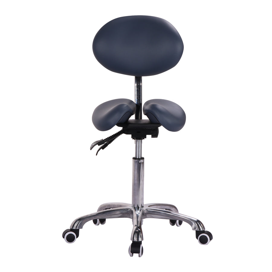 Master Massage Berkeley Ergonomic Saddle Stool -Two Split Part Seat StoolHydraulic Swivel Rolling Seat & Saddle Posture Correction Chair Seat with Backrest and Adjustable Title Angle and Height Black (2 Color Options)