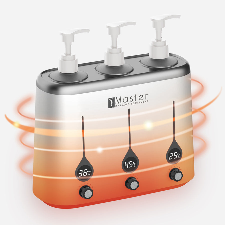 Master Massage Gen-II 3-bottles Oil Warmer for Massage Therapy & Personal Use- Quick Oil & Lotion Warmer Heats up to 140°F- Sleek, Modern Design- Available with 1 or 3 Bottles