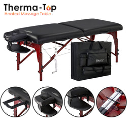 Master Massage 31" MONTCLAIR™ Portable Massage Table Package with Therma-Top® - Adjustable Heating System, Shiatsu Cables, & Reiki Panels! (Black)