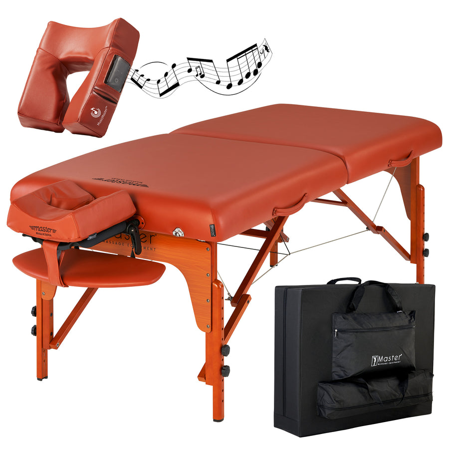 Master Massage 31" SANTANA™ Portable Massage Table Package with MEMORY FOAM Layer, Shiatsu Cables, & Reiki Panels! (Mountain Red Color)