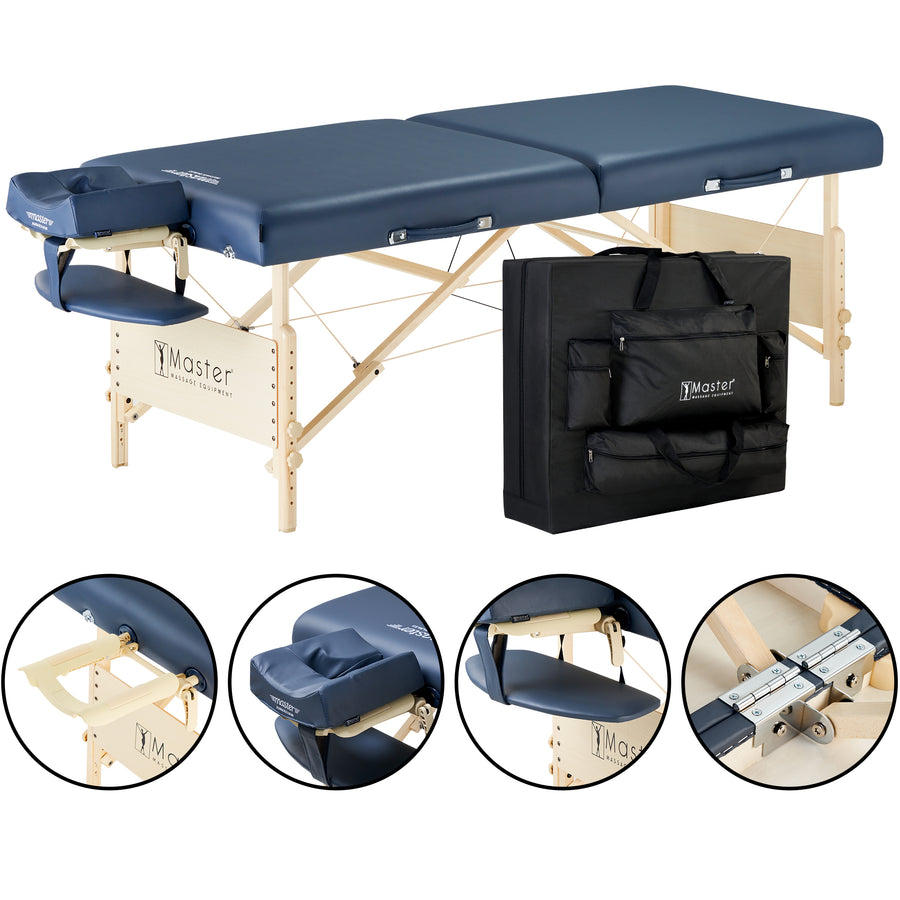 Master Massage 30" CORONADO™ SALON Portable Massage Table Package with Lift Back Action & 3" of High-density Multi-Layer Small Cell™ Foam (Royal Blue)