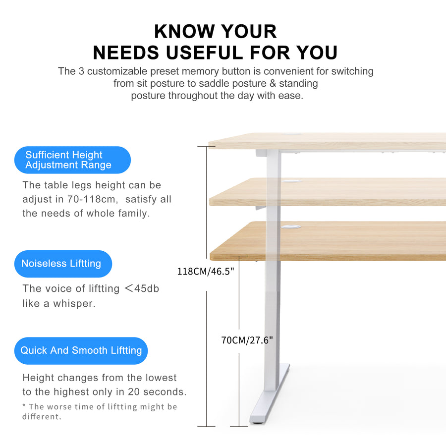 Hi5 Ez Electric Height Adjustable Standing Desk with ergonomic contoured Tabletop (71"x 31.5" / 180 x 80cm) and dual motor lift system for Home Office Workstation