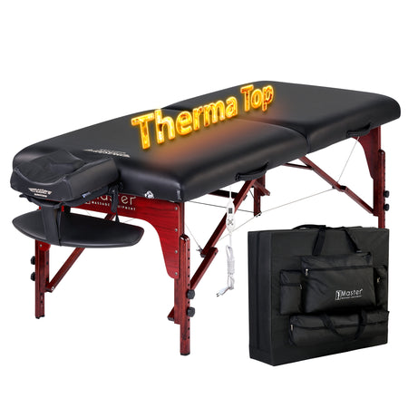 Master Massage 31" MONTCLAIR™ Portable Massage Table Package with Therma-Top® - Adjustable Heating System, Shiatsu Cables, & Reiki Panels! (Black)