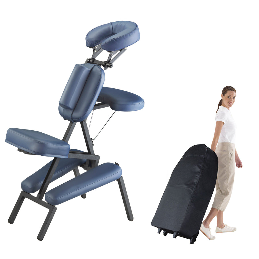 Master Massage - The PROFESSIONAL™ Portable Massage Chair Package with Wheeled Case, Royal Blue