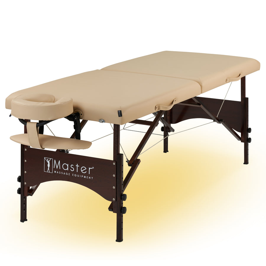 Master Massage 28" Argo Portable Massage Table Package in Cream Upholstery, Walnut Legs