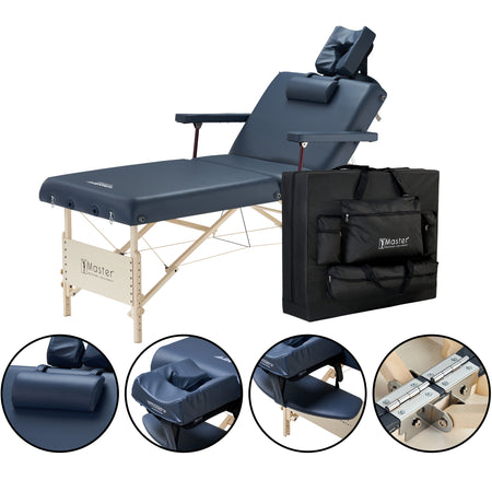Master Massage 30" CORONADO™ SALON Portable Massage Table Package with Lift Back Action & 3" of High-density Multi-Layer Small Cell™ Foam (Royal Blue)