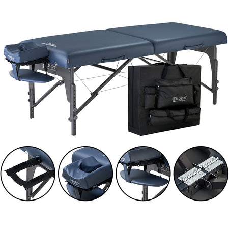 Master Massage 31" Extra Wide Montclair Pro Memory Foam Portable Massage Table Package with Reiki - Royal Blue