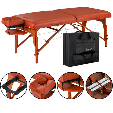 Master Massage 31" SANTANA™ Portable Massage Table Package with MEMORY FOAM Layer, Shiatsu Cables, & Reiki Panels! (Mountain Red Color)