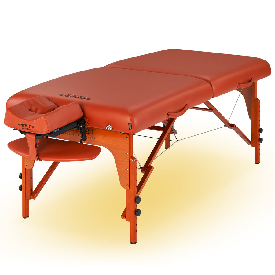 Master Massage 31" SANTANA™ Portable Massage Table Package with MEMORY FOAM Layer, Shiatsu Cables, & Reiki Panels! (Mountain Red Color)