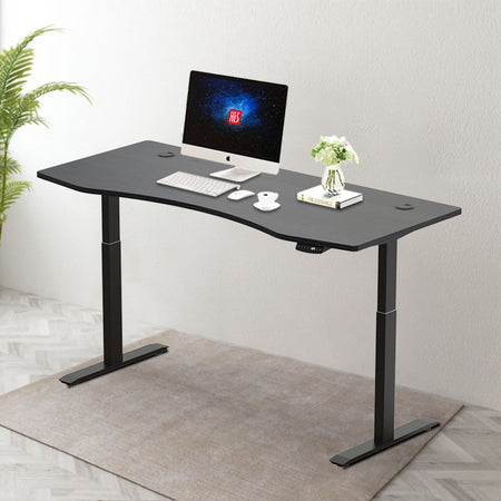 Hi5 Ez Electric Height Adjustable Standing Desk with ergonomic contoured Tabletop (59"x 31.5") and dual motor lift system for Home Office Workstation
